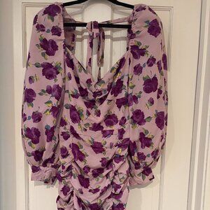 Nasty gal Balloon purple ruched floral sleeve dress